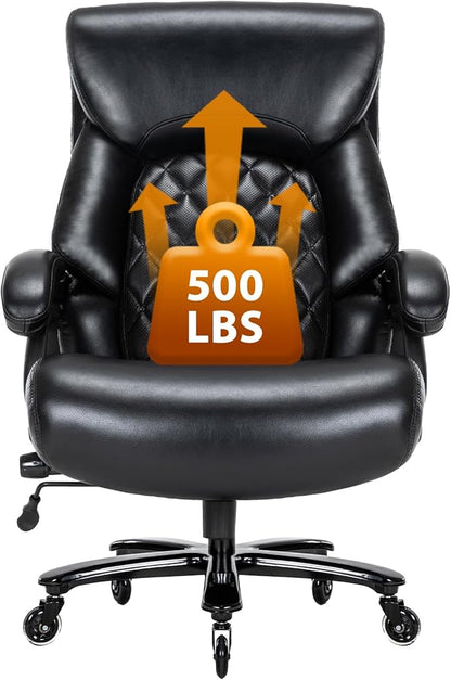 Big and Tall Office Chair for Heavy People, 500LBS High Back Extra Wide Heavy Duty Executive Office Chair Comfortable for Home Office, Large Computer Desk Chair with Adjustable Lumbar Support Black