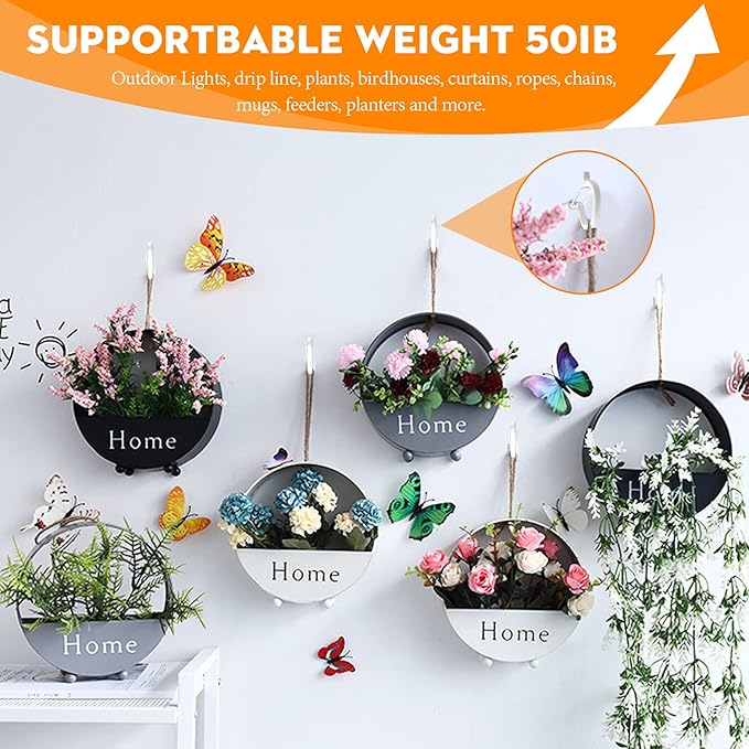 50PCS Windproof Screw Q-Hanger Hooks with Safety Buckle for Hanging Outdoor String Lights, Plants, Christmas Decorations, Includes Wing Nut Driver, White