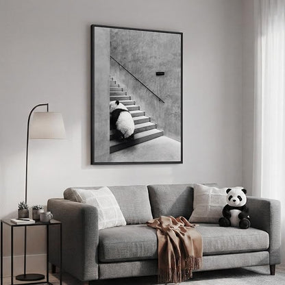 Framed Modern Black and White Wall Art, Modern Animal Panda Canvas Prints Paintings Artwork for Walls, Minimalist Panda Pictures for Living Room Bedroom Dining Room Lounge Office Wall Decor 24x36 In