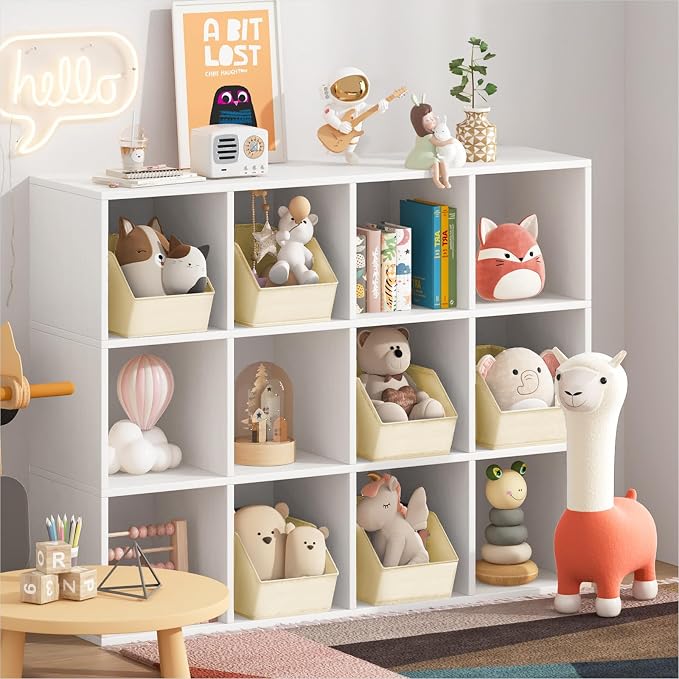 Homsorout Large Closet Storage Cubes - Closet Storage Bins with Dual Handles for Clothes, Towels, Toys, Shelf Organizer Bins for Bedroom, Nursery, Shelves, Small Spaces, Beige, 4 Pack
