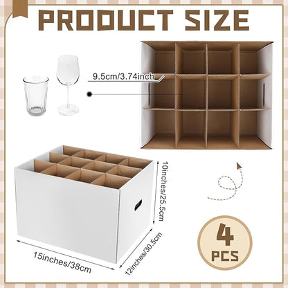4 Pack Wine Glass Moving Boxes Kitchen Moving Boxes with Handle Kitchen Kit with Lid for Dish Glassware(White,15 x 12 x 10 Inches)