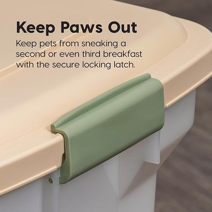 IRIS USA Dog Food Storage Container 58 lbs, Attachable Wheels, for Dog Cat Birds and other Pets, Food Storage Bin, Keep Fresh, Easy Mobility, BPA Free - Made in the USA, Almond/Pearl