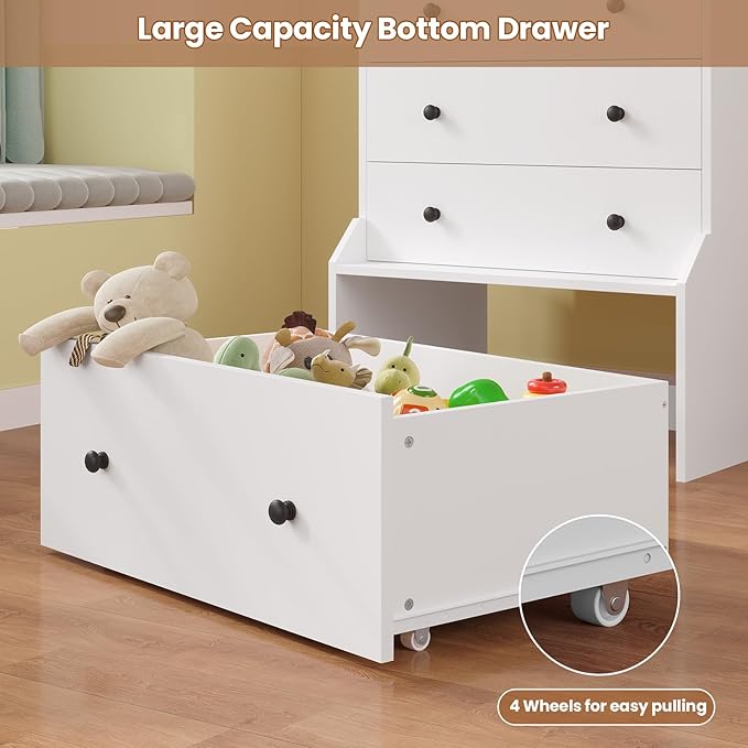 ADORNEVE 5 Drawer Dresser for Bedroom,Tall White Chest of Drawers,Large Modern Vertical Dresser for Living Room,Hallway, Closet