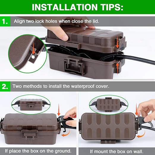 Flemoon [2 Pack] IP55 Small Outdoor Electrical Box Waterproof (Inner 5.9 x 3.2 x 1.8inch), Extension Cord Cover with Detachable Awning Covers for Plug, Outlet, Holiday Lights, Brown