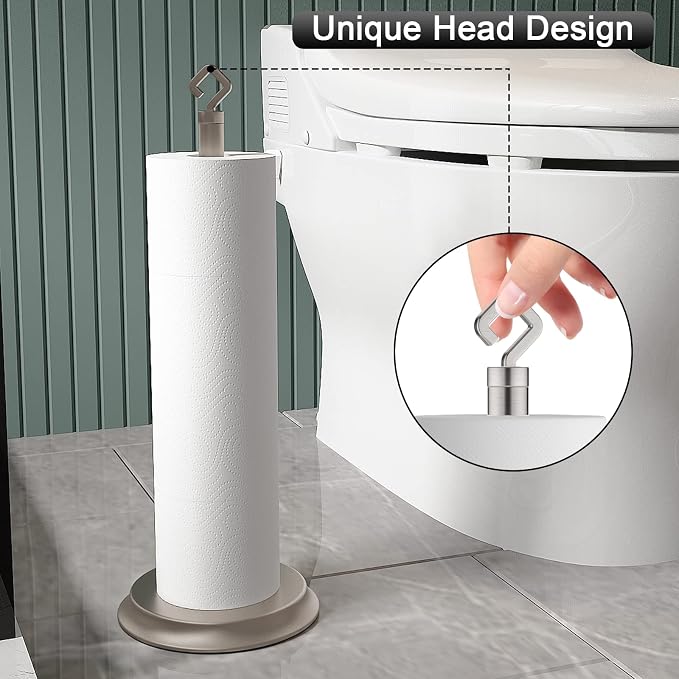 KASUNTO Toilet Paper Holder for Bathroom, Metal Free Standing Toilet Paper Storage with Rustproof, Tissue Paper Roll Stand for Bathroom Accessories (Brushed Nickel)