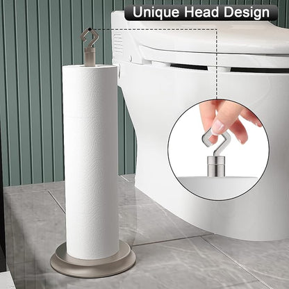 KASUNTO Toilet Paper Holder for Bathroom, Metal Free Standing Toilet Paper Storage with Rustproof, Tissue Paper Roll Stand for Bathroom Accessories (Brushed Nickel)