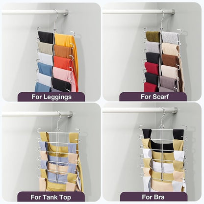 Leggings Hangers for Closet,2 Pack Metal Yoga Pants Hanger Hold 24 Leggings,Scarf Organizer,Closet Organizer for Pants,Scarf,Tank Tops,Bra,Jeans