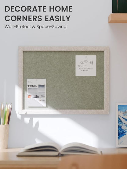 Fluxynara Felt Cork Board Alternative, Felt Bulletin Board 16" x 12" Oatmeal Frame with 8 Adhesive Tabs, Pin Board for Home Office, Classroom, Entryway, Kitchen Wall Decor—Sage