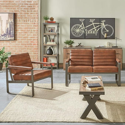 NBF Rivet Office Lounge Chair with Armrest- Ergonomic Office Guest Chairs with Dillon Black Polyurethane - Reception Chairs with Charcoal Metal Frame - Conference Room Chairs (Black, Charcoal)