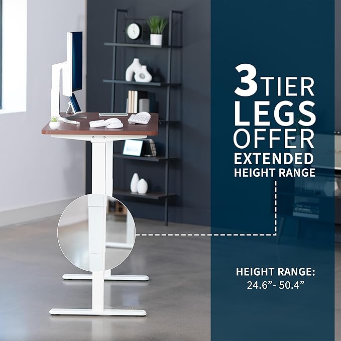 VIVO Electric 60 x 24 in Dual Motor Sit Stand Desk, Memory Height Adjustment, 2B Series, Dark Walnut Top White Frame, DESK-KIT-2W6D