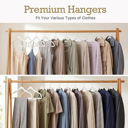 HOUSE DAY White Velvet Hangers 60 Pack, Non Slip Clothes Felt Hanger Heavy Duty for Coat, Premium Slim Space Saving Suit Hangers for Closet Organizer, 360° Rotating Silver Hook