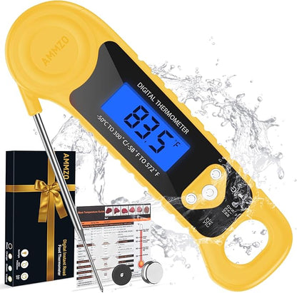 AMMZO Meat Thermometer Digital, Instant Read Food Thermometer - Waterproof w/Backlight for Cooking, Candy, Deep Fry, BBQ, Grill, Candy Making Accessories, Gifts for Men Women(Yellow)