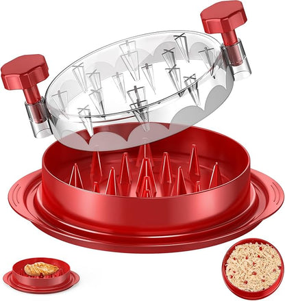 SoulLife Chicken Shredder Tool Twist 8 Inches, Chicken Breast Shredder, BPA free, Food Safe Material, Meat Shredder, Clear Lid, Ergonomic Handle, Strong Anti-slip, Easy to Clean, Dishwasher Safe (Red)