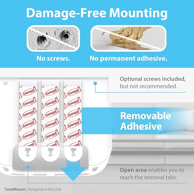 TotalMount Hole-Free Remote Holders – Eliminate Need to Drill Holes in Your Wall (for 2 or 3 Remote Controls – White – Quantity 2)
