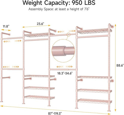 ONBRILL H4 Wall Mounted Closet System, Expandable Industrial Pipe Clothes Rack Clothing Rack for Hanging Clothes, Heavy Duty Closet Organizers and Storage in Wardrobe Closet