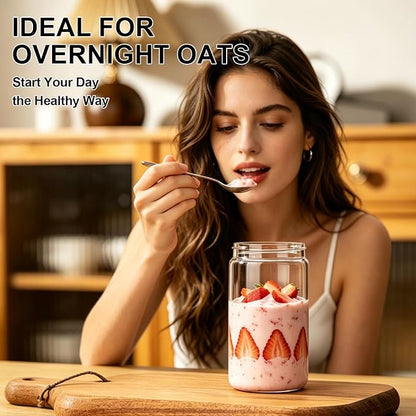 Overnight Oats Containers with Lids 6 Pack Heat-Resistant Borosilicate Glass jars with Airtight Lids, Wide mouth Mason jars 19oz Food Storage Jars for Meal Prep Oats Chia Pudding Yogurt Salads Snack