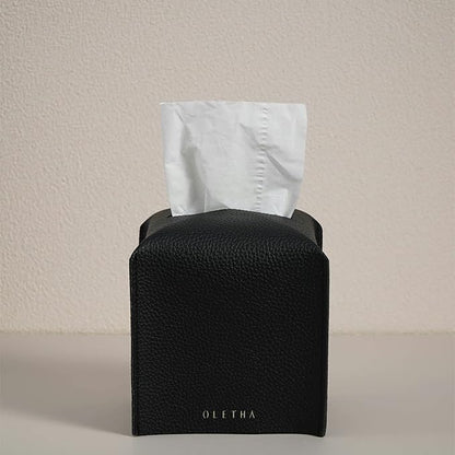 OLETHA Square Tissue Box Cover - Aesthetic Desk Decor for Room, Home & Office - Tissues Cube Boxes Holder - Black, Set of 2