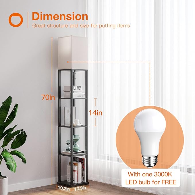 addlon Floor Lamp with Shelves, 5-Tier Modern Shelf Floor Lamp with 3CCT LED Bulb