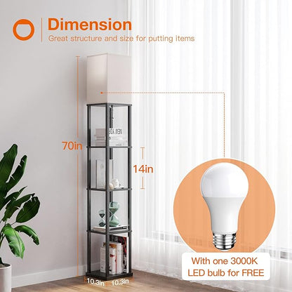 addlon Floor Lamp with Shelves, 5-Tier Modern Shelf Floor Lamp with 3CCT LED Bulb