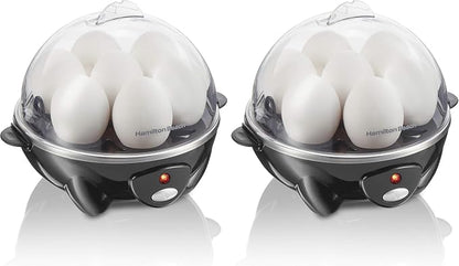 Hamilton Beach 3-in-1 Electric Egg Cooker for Hard Boiled Eggs, Poacher Eggs, Omelet Maker & Vegetable Steamer, Holds 7, Black (25507) (Pack of 2)