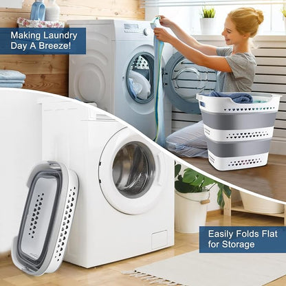 Collapsible Laundry Basket Plastic 42L Foldable Clothes Hamper for Laundry | Foldable Pop-Up Laundry Basket Hamper Space Saving Dirty Clothes Hamper Storage Container Organizer For Home & Dorm