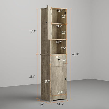 Tall Bathroom Cabinet, Storage Cabinet with 2 Doors & 2Drawer, with Ajustable Shelve, for Bathrooms, Kitchens,Entrances,Bedrooms（Grey）