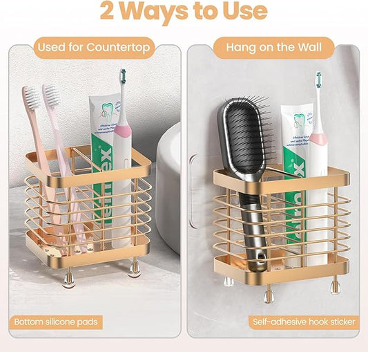 Luxspire Toothbrush Holders for Bathroom, Stainless Steel Electric Toothbrush Holder Wall Mounted, Shower Toothbrush Toothpaste Holder, Bathroom Organizer Essentials, 2 Slots, Rose Gold