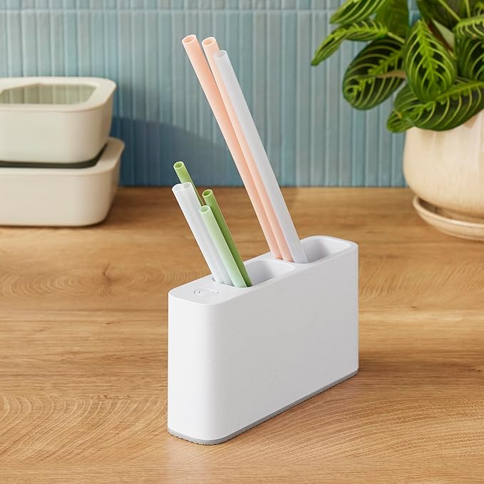 YouCopia SipStation Straw Holder, Reusable Straw Organizer for Kitchen Storage, Speckled White