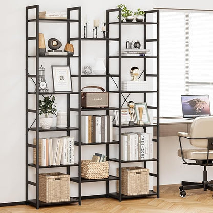 NUMENN Triple Column 6 Tier Bookshelf, Bookcase with 17 Open Display Shelves, Adjustable Rustic Industrial Style Book Shelves, Modern Bookshelves for Bedroom, Living Room and Home Office, Black
