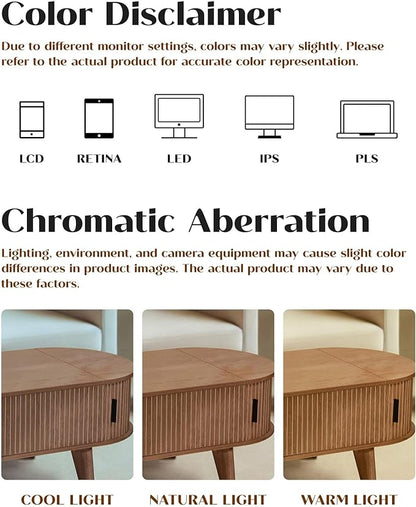 Oval Lift Top Coffee Table with Storage, 47.2" Mid Century Modern Living Room Center Table with 180° Sliding Tambour Door, Wood Fluted Coffee Table for Home Office, Walnut