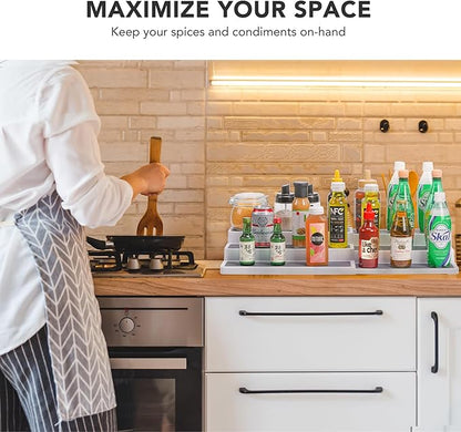 CiWiVOKi 3 Tier Expandable Spice Rack Organizer, White/Grey Plastic Spice Rack, Adjustable Length 14.6In-25.8In, 2 Pack Non-Skid Tiered Spice Shelf Organizer for Kitchen Cabinet, Cupboard, Pantry