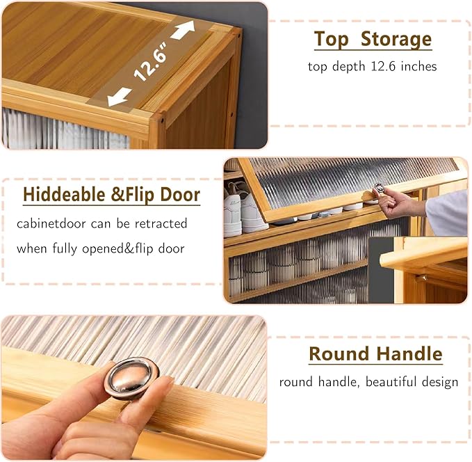 Tall Shoe Cabinet, 10 Tier Bamboo Shoe Rack with Doors, 40-45 Pairs Large Capacity Shoe Storage Cabinet Organizer, Narrow Shoe Shelf for Entryway, Hallway, Living Room