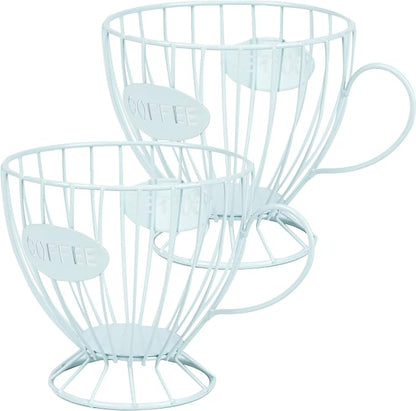 H&W 2PCS Coffee Pod Holder & Capsule Basket, Metal Coffee Bar Organizer for Kitchen Dinning Room Office Home Cafe Hotel (Blue)