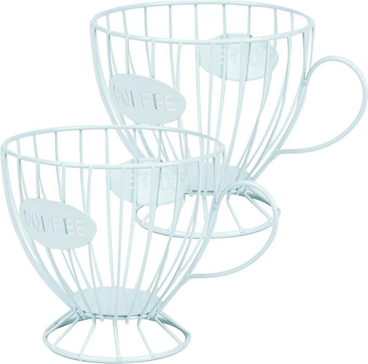 H&W 2PCS Coffee Pod Holder & Capsule Basket, Metal Coffee Bar Organizer for Kitchen Dinning Room Office Home Cafe Hotel (Blue)