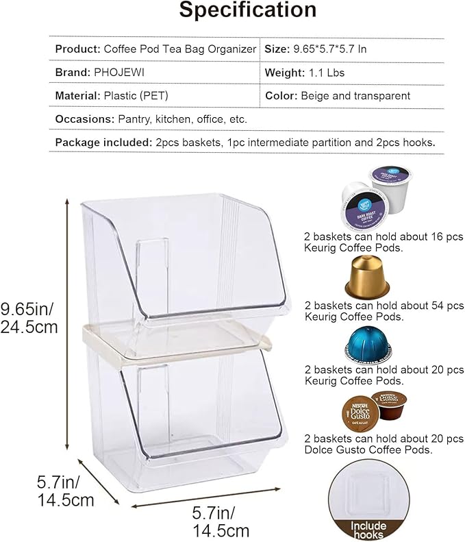 K Cup Holder Tea Bag Organizer, Coffee Pod Holders for Keurig Nespresso Vertuo Pods Kcup Sugar Packet Creamer Holder Tea Rack Coffee Bar Accessories (Stacking A)