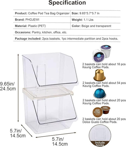 K Cup Holder Tea Bag Organizer, Coffee Pod Holders for Keurig Nespresso Vertuo Pods Kcup Sugar Packet Creamer Holder Tea Rack Coffee Bar Accessories (Stacking A)
