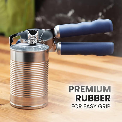 Zulay Kitchen Heavy Duty Stainless Steel Can Opener Manual with Bottle Opener - Rust Proof Manual Can Opener With Turn Knob & Comfy Soft Grip Handles - Blue