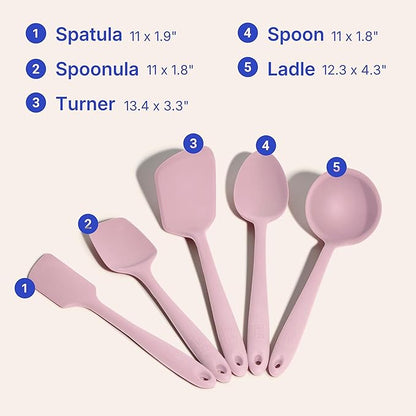 GIR 5-Piece Silicone Kitchen Utensils Set, Non-Toxic Cooking Utensils for Cooking and Baking, Heat Resistant, Food Grade, Dishwasher Safe Rubber Spatula, Ladle, Spoon - Rose