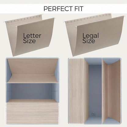 Decorative File Organizer Box Set of 2 - Collapsible Linen Filing Cabinets with Handles Are Perfect to Store All Your Documents & Hanging File Folders - Portable Easy Slide Office Crates with Lid