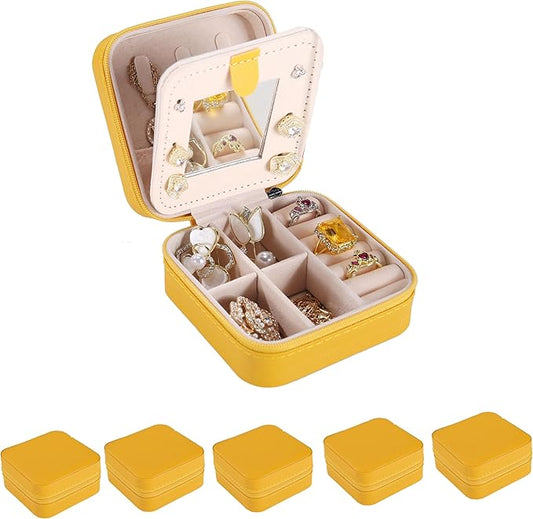 KElofoN Travel jewelry case Travel jewelry box Travel Jewelry Organizer Small Jewelry Organizer Box for Girls Women with Mirror (Yellow-5)