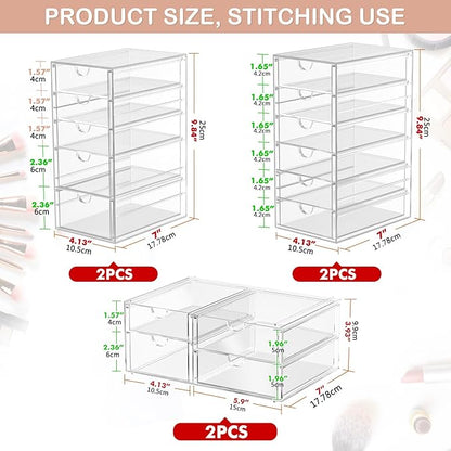 Makeup Organizer Storage with 30 Drawers, 6 Pcs Desktop Office Supplies, Desk Organizers, Clear Accessories, Dustproof Drawer and for Make Up, Jewelry, Pen, Stationary