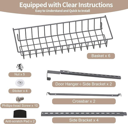 ElegantArray 8-Tier Pantry Door Oragnizer, Over The Door Pantry Organizer Rack and Storage, Hanging Spice Rack Shelves Door, Home Office Laundry Room Bathroom & Kitchen Organization, Deep Gray