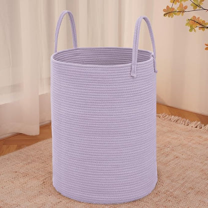 JMvicyroam Large Woven Laundry Basket Hamper,100L Cotton Rope Storage Bin for Blankets,Toys and Clothes,Decorative Tall Nursery Hamper for Living Room,Baby Nursery,Bathroom and Bedroom,Purple