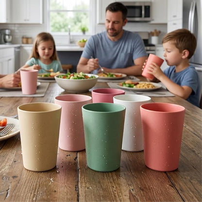 Wheat Straw & Bamboo Cups | Set of 6 Unbreakable 12oz Drinking Glasses, Premium, Reusable & Dishwasher Safe, 6 Vibrant Colors for Water, Juice or Coffee, Eco-Friendly Alternative to Plastic Glassware