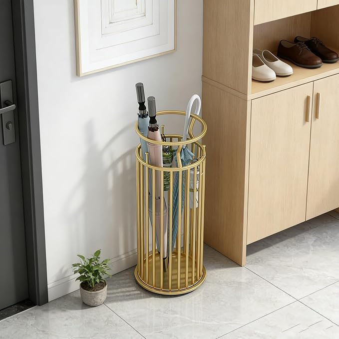 Metal Umbrella Stand with Hooks, Commercial Umbrella Holder & Storage Rack Organizer, Floor Standing Umbrella Bucket for Home, Hotel, Lobby & Entryway Decor.(Pink)
