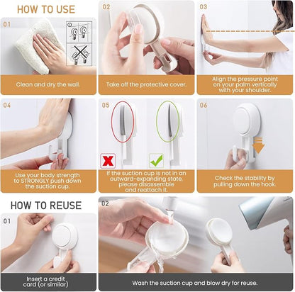 LEVERLOC Heavy Duty Suction Cup Shower Hooks 4 Pack, Damage-Free Shower Hangers for Inside Bathroom Wall, Powerful Vacuum Suction Towel Hooks, Loofah Holders, Easy to Install and Remove, White