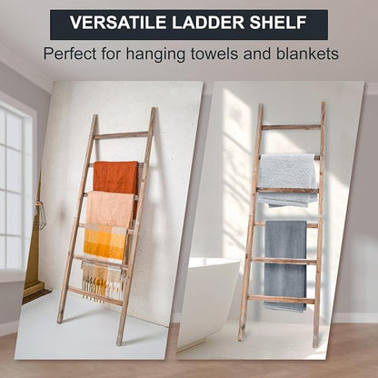 Blanket Ladder 6.4FT, Wooden Blanket Ladders for the Living Room, 6-Layer Farmhouse Rustic Quilt Rack for Living Room Bathroom (24 inch Wide)