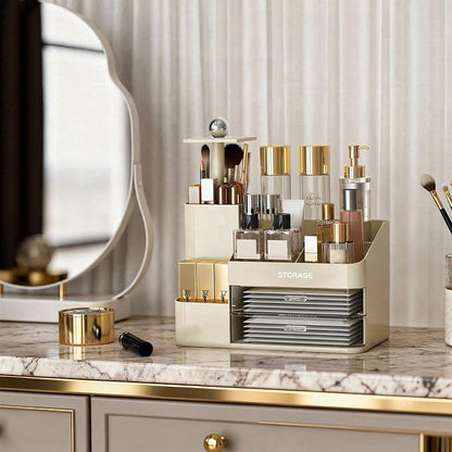 Large Makeup Organizer Countertop with Drawers, Make Up Organizer for Vanity, Makeup Storage Organizer Countertop Makeup Organizers for Skincare (Style2-Cream)