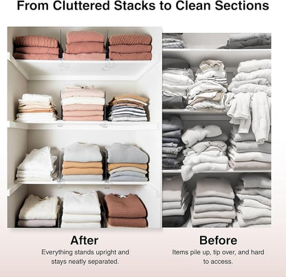 Shelf Dividers Purse Organizer for Closet: 16-Pack Acrylic Bag Storage Organizer for Handbags, Clutches, Clothes, Sweater, Towel on Wood Shelves