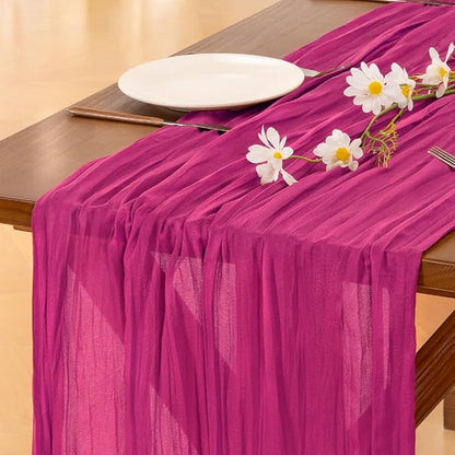 Socomi 6pcs Fuschia Cheesecloth Table Runner Boho Rustic Gauze 120 inch 10FT Cheese Cloth Runner for Wedding Party Baby Shower Birthday Home Decor